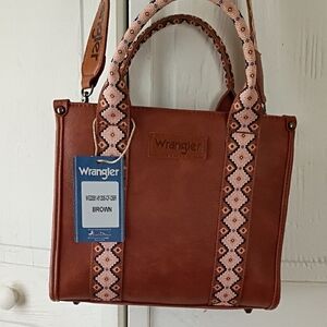 Wrangler Tan Tote with Patterned Handles